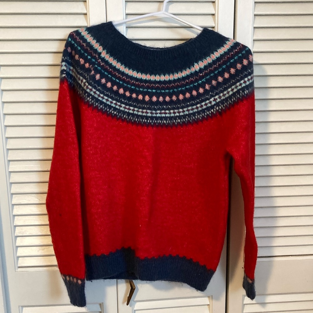 GAP Red and Blue Crew Neck Sweater with Nordic Design